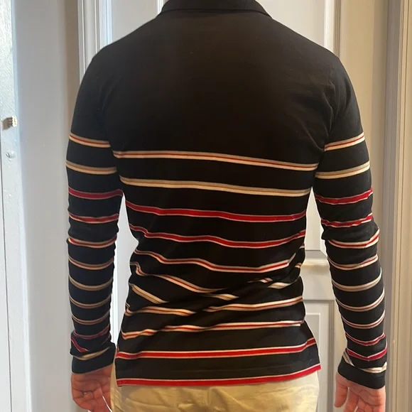 Balenciaga striped long sleeve polo shirt in navy, red, black and tan - small - Picture 2 of 12